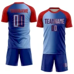 Custom Royal Light Blue-Red Sublimation Gradient Fashion Soccer Uniform Jersey - Image 2