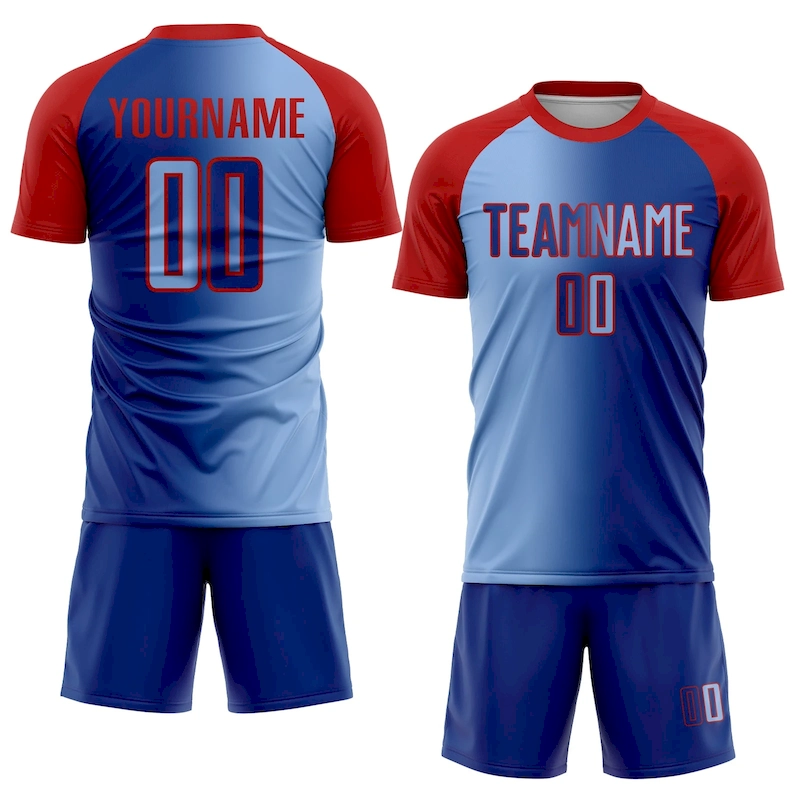 Soccer2996-1.webp Custom Royal Light Blue-Red Sublimation Gradient Fashion Soccer Uniform Jersey - Image 2