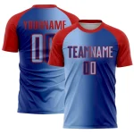 Custom Royal Light Blue-Red Sublimation Gradient Fashion Soccer Uniform Jersey