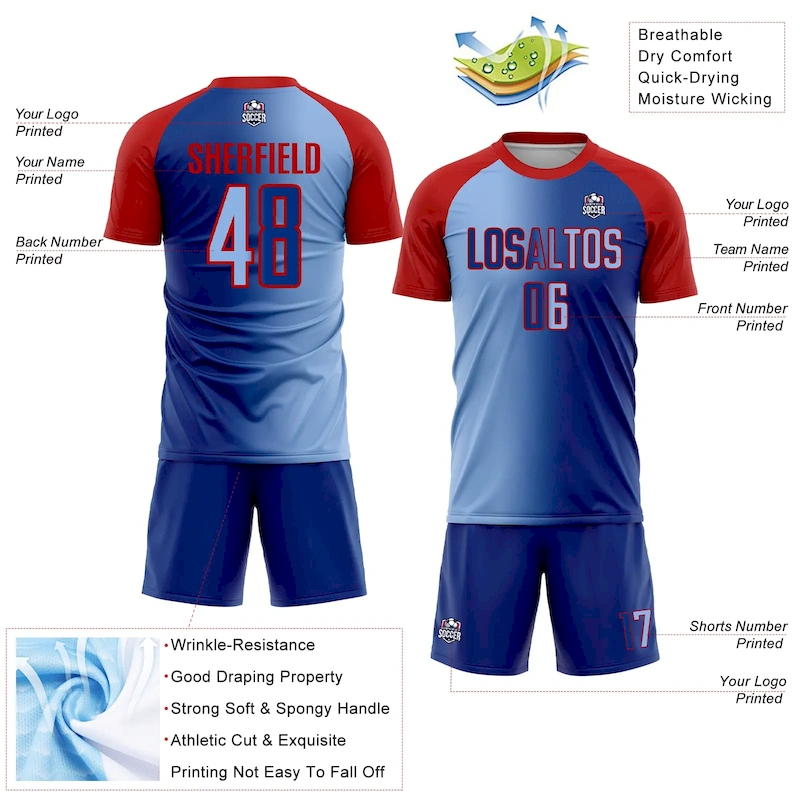 Soccer2996-3.webp Custom Royal Light Blue-Red Sublimation Gradient Fashion Soccer Uniform Jersey - Image 4