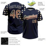 Custom Navy Vintage USA Flag-Cream 3D American Flag Fashion Two-Button Unisex Softball Jersey - Image 4
