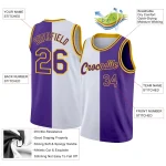 Custom White Purple-Gold Authentic Split Fashion Basketball Jersey - Image 2