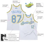 Custom White Light Blue-Gold Authentic Throwback Basketball Jersey - Image 2
