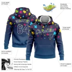 Custom Stitched Autism Awareness Puzzle Pieces Navy-White 3D Pattern Design Sports Pullover Sweatshirt Hoodie - Image 2