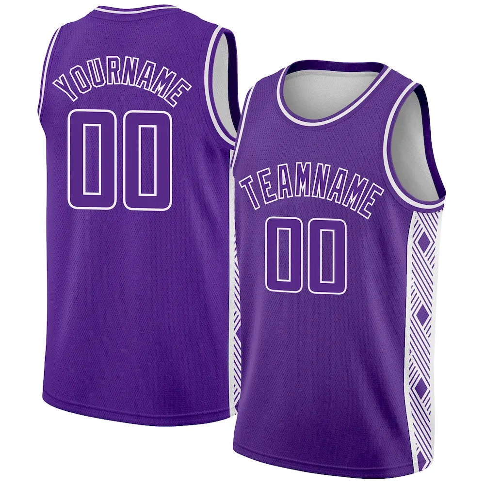 3DPattern2330.webp Custom Purple White Side Panel Abstract Lines Authentic City Edition Basketball Jersey - Image 1
