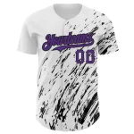 Custom White Purple-Black 3D Pattern Design Abstract Splash Authentic Baseball Jersey - Image 2