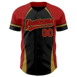 Custom Black Red-Old Gold 3D Pattern Design Curve Solid Authentic Baseball Jersey - Image 2