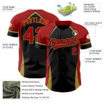 Custom Black Red-Old Gold 3D Pattern Design Curve Solid Authentic Baseball Jersey - Image 3