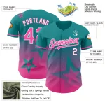 Custom Teal Pink-White 3D Pattern Design Gradient Style Twinkle Star Authentic Baseball Jersey - Image 3