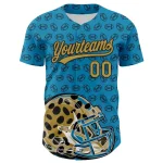 Custom Panther Blue Old Gold-Black 3D Pattern Design Football Jaguar Helmet And Ball Authentic Baseball Jersey - Image 2