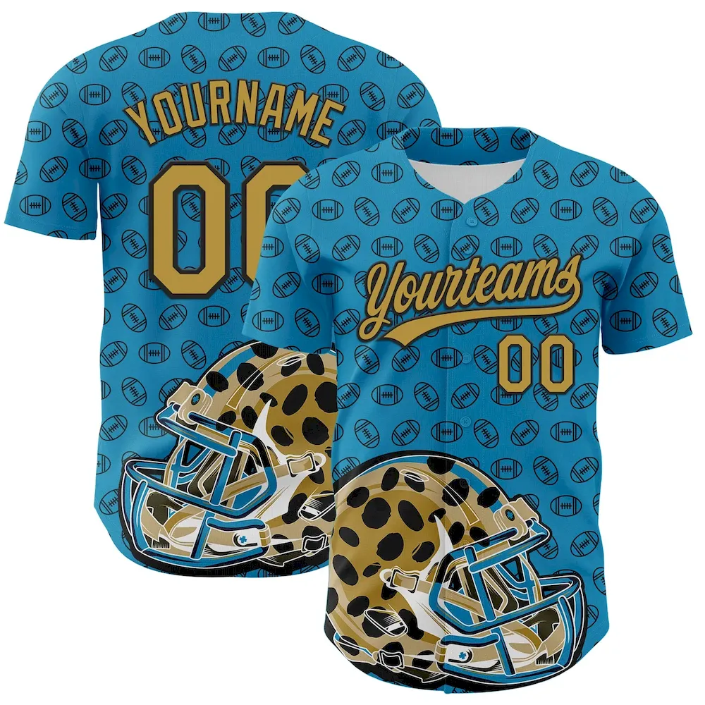 3DPattern4993.webp Custom Panther Blue Old Gold-Black 3D Pattern Design Football Jaguar Helmet And Ball Authentic Baseball Jersey - Image 1