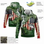 Custom Stitched Aurora Green White-Black 3D American Flag And Largemouth Bass Fish Fishing Sports Pullover Sweatshirt Hoodie - Image 2