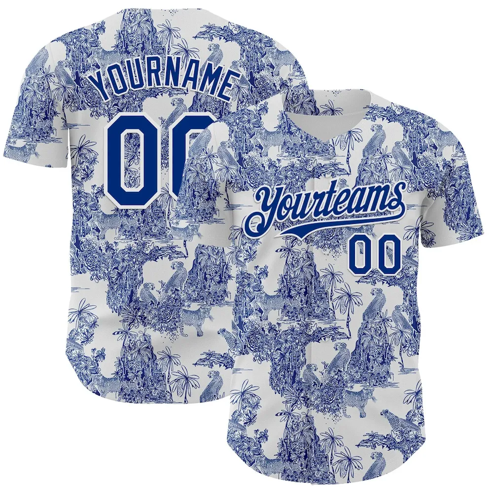 3DPattern6415.webp Custom White Royal 3D Hawaii Tropical Jungle Leopard Authentic Baseball Jersey - Image 1