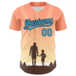 Custom Medium Pink Sky Blue-Black 3D Pattern Design Father's Day Family Love Authentic Baseball Jersey - Image 2