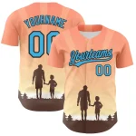 Custom Medium Pink Sky Blue-Black 3D Pattern Design Father's Day Family Love Authentic Baseball Jersey