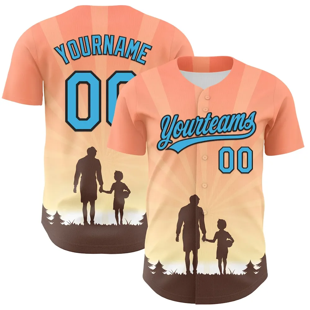 3DPattern6682.webp Custom Medium Pink Sky Blue-Black 3D Pattern Design Father's Day Family Love Authentic Baseball Jersey - Image 1