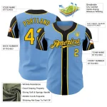 Custom Light Blue Yellow-Black 3 Colors Arm Shapes Authentic Baseball Jersey - Image 4