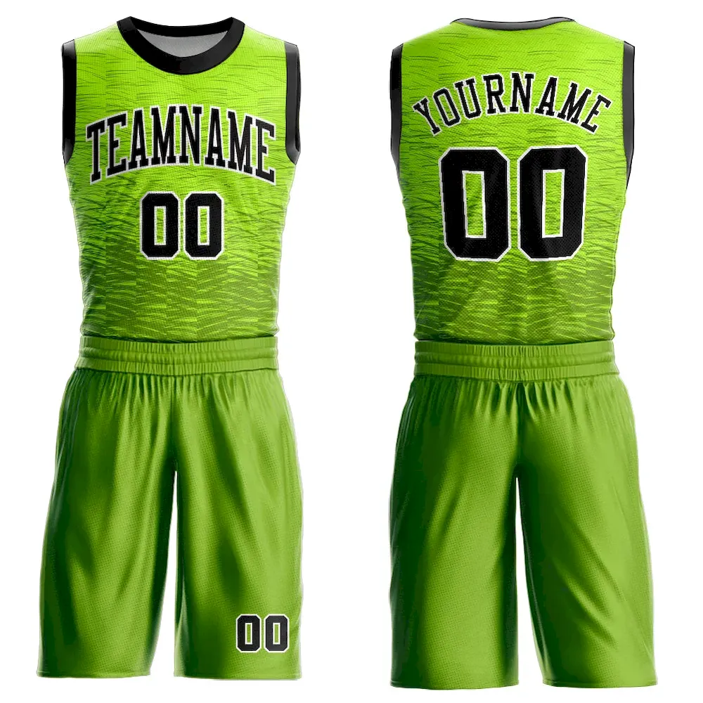 BSuit0043.webp Custom Neon Green Black-White Round Neck Sublimation Basketball Suit Jersey - Image 1