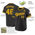Custom Black Gold Authentic Throwback Baseball Jersey - Image 3