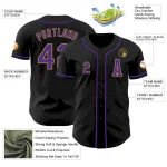 Custom Black Purple-Old Gold Authentic Baseball Jersey - Image 2