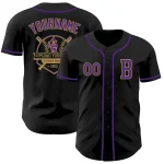 Custom Black Purple-Old Gold Authentic Baseball Jersey - Image 5