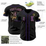 Custom Black Purple-Old Gold Authentic Baseball Jersey - Image 6