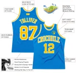 Custom Blue Gold-White Authentic Throwback Basketball Jersey - Image 2