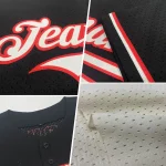 Custom Cream Light Blue-Navy Mesh Authentic Throwback Baseball Jersey - Image 2