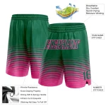 Custom Kelly Green Pink Pinstripe Fade Fashion Authentic Basketball Shorts - Image 2