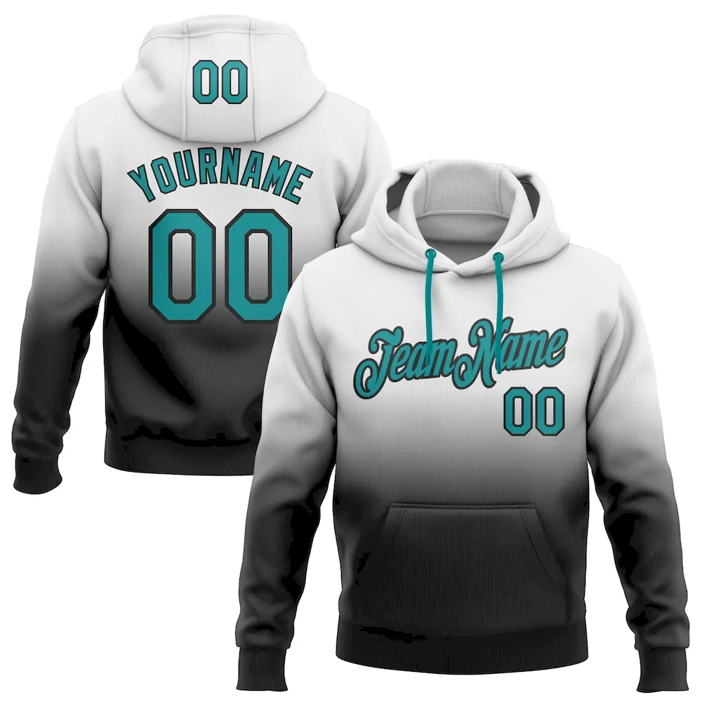FadeFashion0380.webp Custom Stitched White Teal-Black Fade Fashion Sports Pullover Sweatshirt Hoodie - Image 1