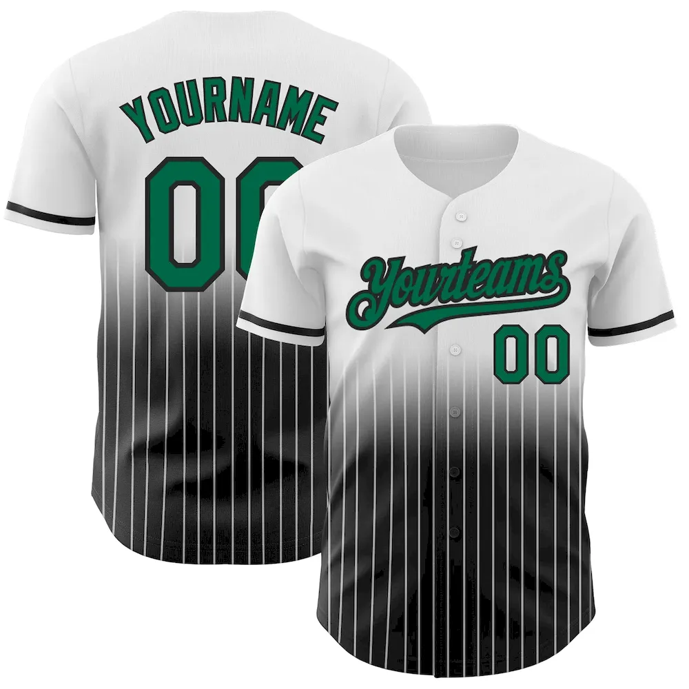 FadeFashion0451.webp Custom White Pinstripe Kelly Green-Black Authentic Fade Fashion Baseball Jersey - Image 1
