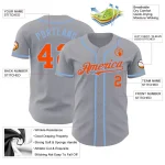 Custom Gray Orange-Light Blue Authentic Baseball Jersey - Image 3