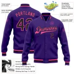 Custom Purple Black-Pink Bomber Full-Snap Varsity Letterman Jacket - Image 3