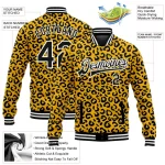 Custom Gold Black-White Leopard Print 3D Pattern Design Bomber Full-Snap Varsity Letterman Jacket - Image 3