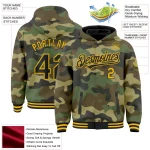 Custom Camo Black-Gold Bomber Full-Snap Varsity Letterman Salute To Service Hoodie Jacket - Image 3