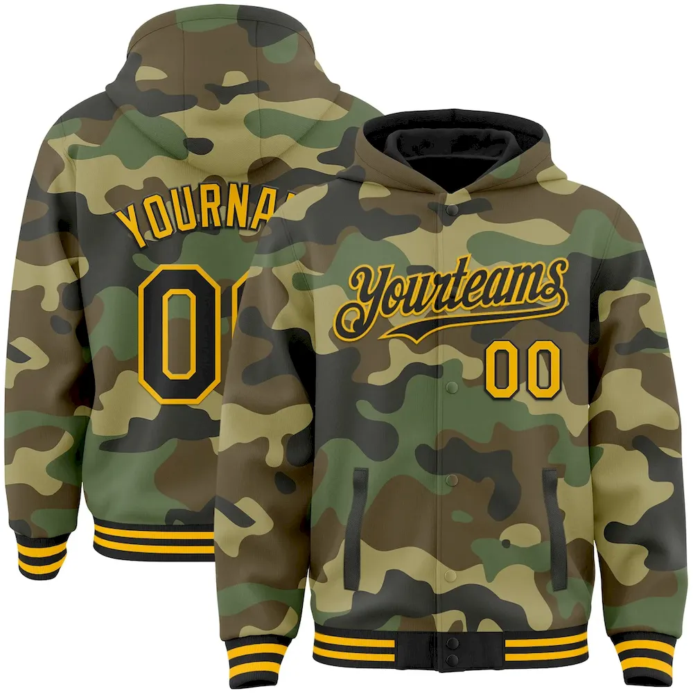 Jacket4734.webp Custom Camo Black-Gold Bomber Full-Snap Varsity Letterman Salute To Service Hoodie Jacket - Image 1