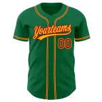 Custom Kelly Green Red-Gold Authentic Baseball Jersey - Image 2