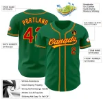 Custom Kelly Green Red-Gold Authentic Baseball Jersey - Image 3