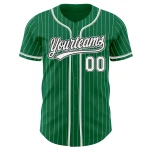 Custom Kelly Green White Pinstripe White Black-Gray Authentic Baseball Jersey - Image 2
