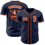 Custom Navy Orange-White Authentic Baseball Jersey - Image 5