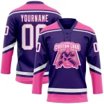 Custom Purple White-Pink Hockey Lace Neck Jersey - Image 2