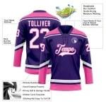 Custom Purple White-Pink Hockey Lace Neck Jersey - Image 3