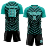 Custom Black Aqua-White Stars Sublimation Soccer Uniform Jersey - Image 2