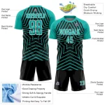 Custom Black Aqua-White Stars Sublimation Soccer Uniform Jersey - Image 4