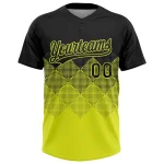 Custom Black Neon Yellow 3D Pattern Gradient Square Shapes Two-Button Unisex Softball Jersey - Image 2