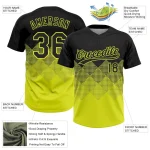 Custom Black Neon Yellow 3D Pattern Gradient Square Shapes Two-Button Unisex Softball Jersey - Image 3