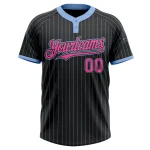 Custom Black Light Blue Pinstripe Pink Two-Button Unisex Softball Jersey - Image 2
