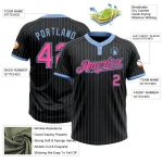 Custom Black Light Blue Pinstripe Pink Two-Button Unisex Softball Jersey - Image 3