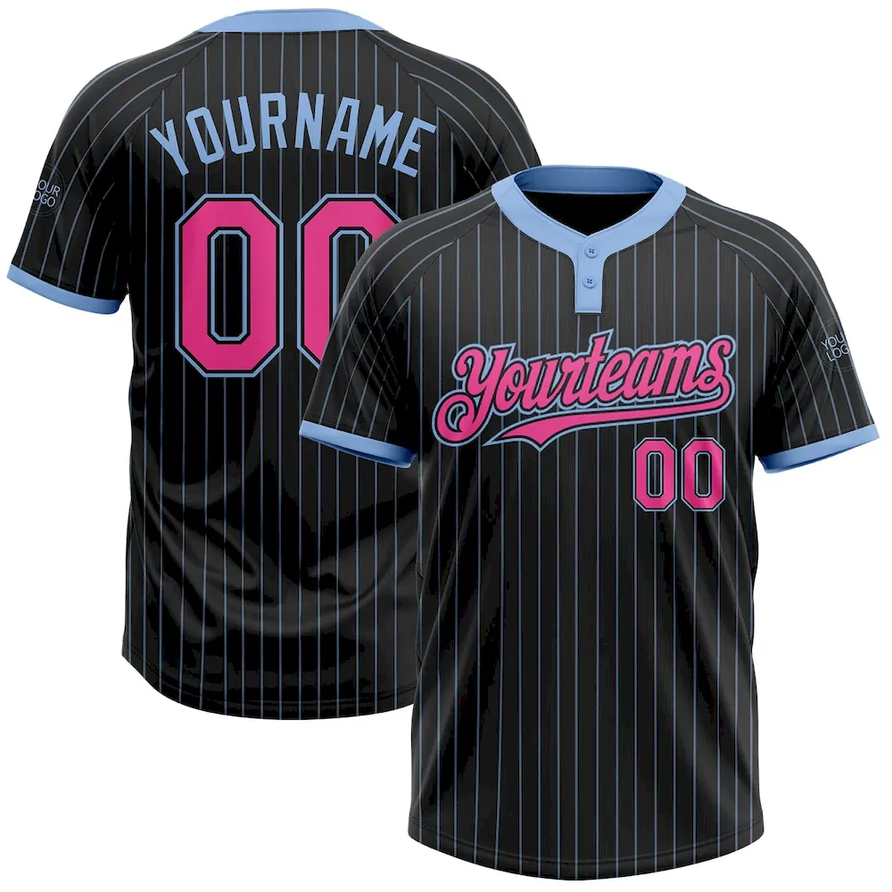 Softball0928.webp Custom Black Light Blue Pinstripe Pink Two-Button Unisex Softball Jersey - Image 1