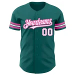 Custom Teal White-Pink Authentic Baseball Jersey - Image 2